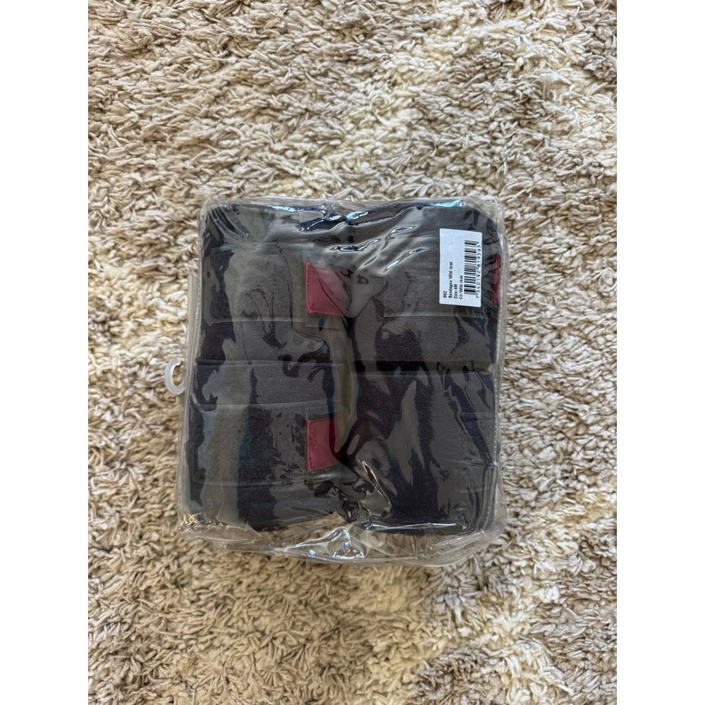 Equestrian Stockholm Polo Wraps Wild Rose Grey Burgundy Fleece New with Tags - Picture 5 of 5